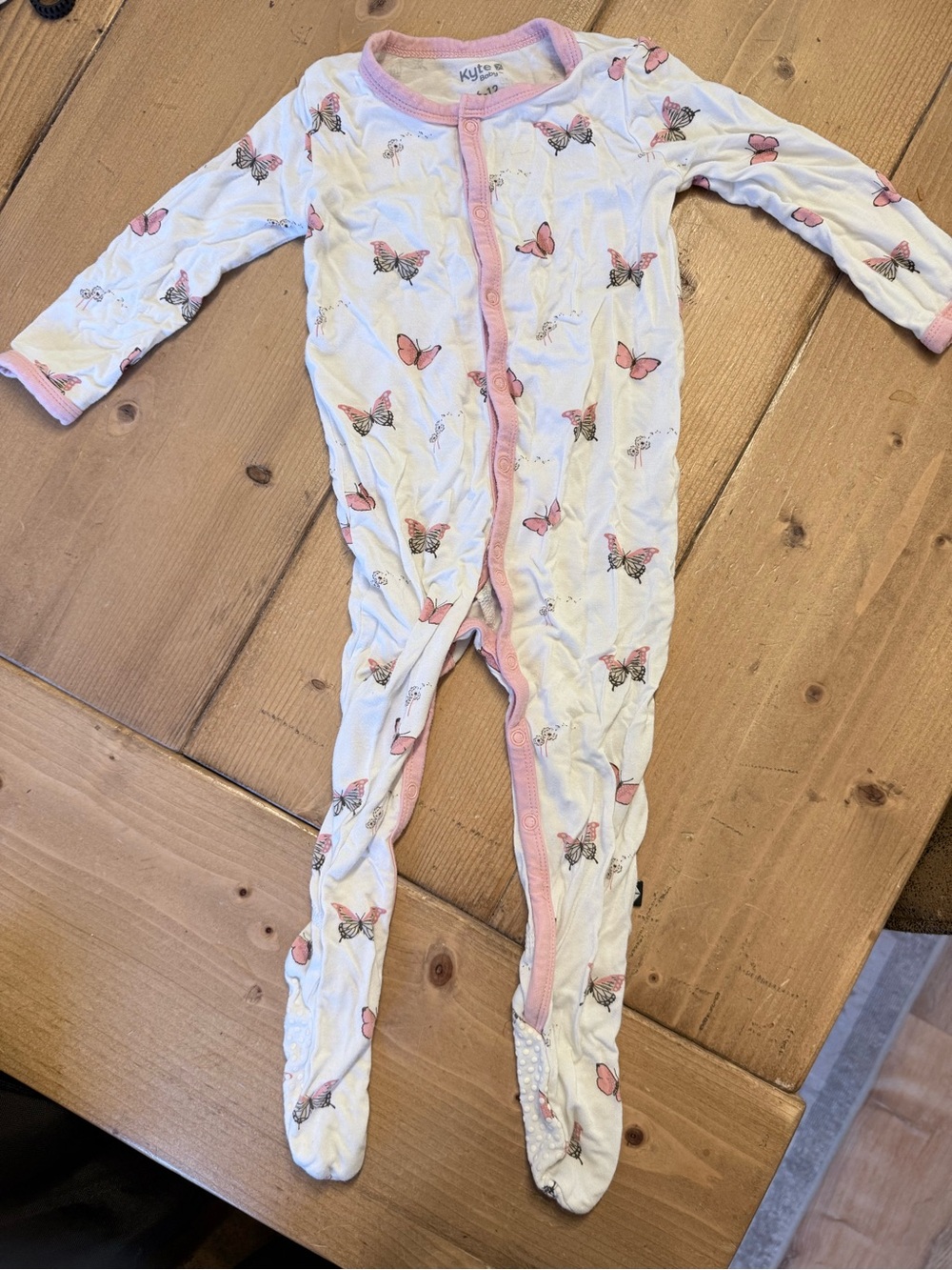 Kyte BABY Bamboo White Footed One-Piece with Pink Butterfly Trim